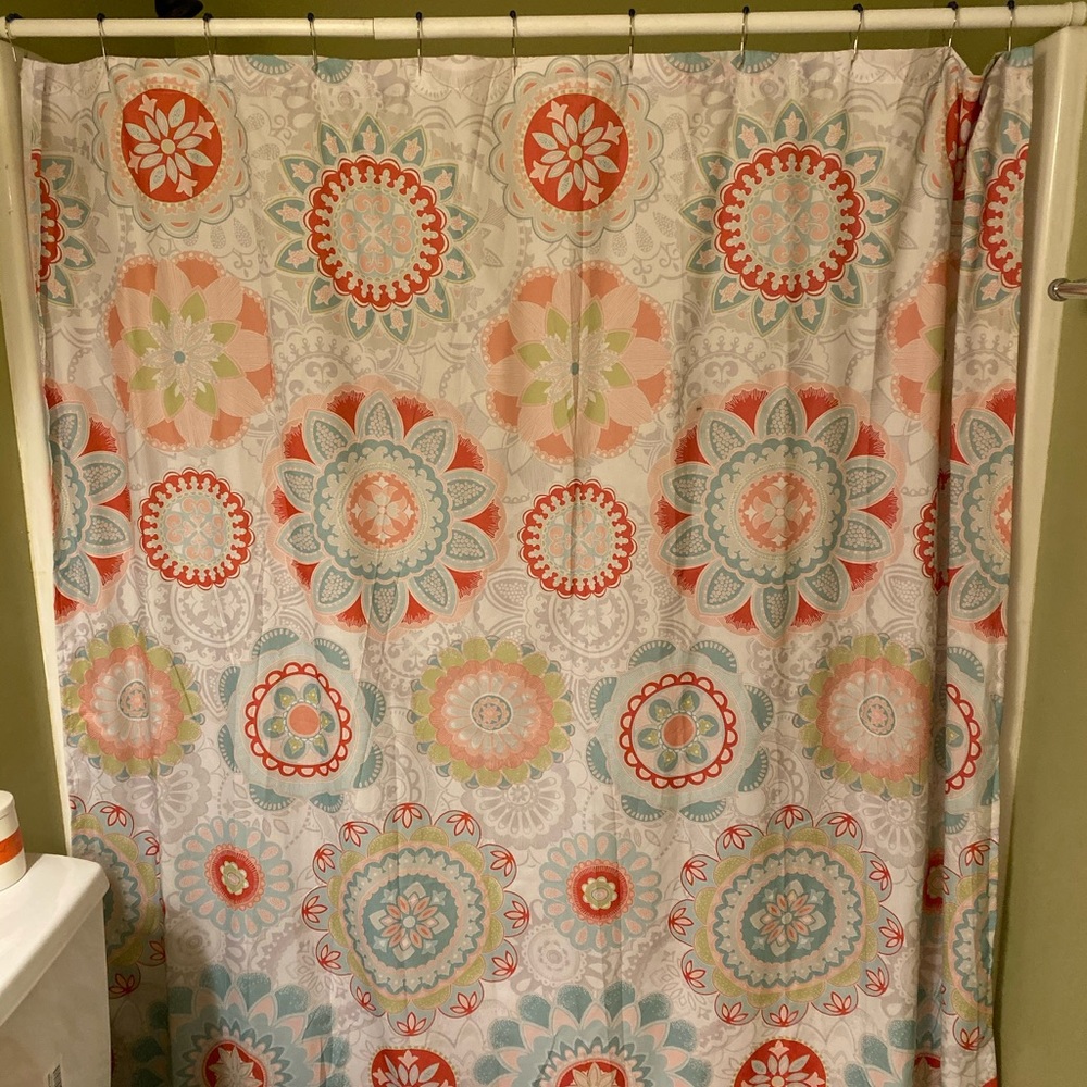 Bohemian floral shower curtain with hooks